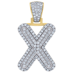925 Sterling Silver Yellow-tone Unisex CZ Initial Alphabet X Charm Pendant