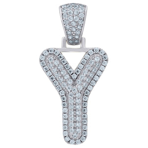 925 Sterling Silver Unisex CZ Initial Alphabet Y Charm Pendant