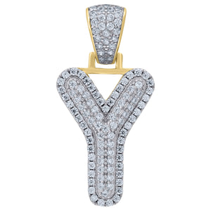 925 Sterling Silver Yellow-tone Unisex CZ Initial Alphabet Y Charm Pendant