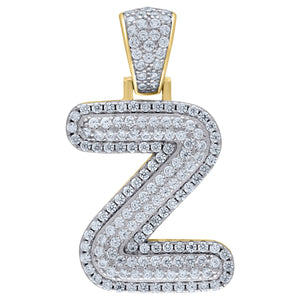 925 Sterling Silver Yellow-tone Unisex CZ Initial Alphabet Z Charm Pendant