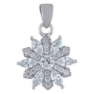 925 Sterling Silver Womens Cubic Zirconia Fashion Flower Charm Pendant