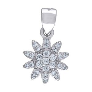 925 Sterling Silver Womens Cubic Zirconia Fashion Flower Charm Pendant