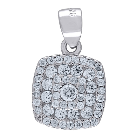 925 Sterling Silver Womens Cubic Zirconia Fashion Square Charm Pendant