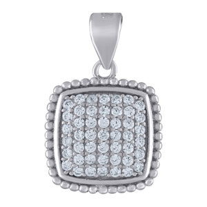 925 Sterling Silver Womens Cubic Zirconia Fashion Square Charm Pendant