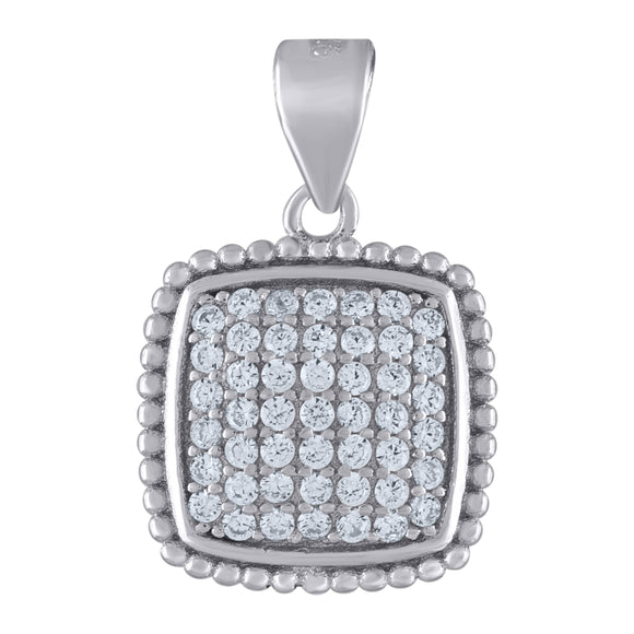 925 Sterling Silver Womens Cubic Zirconia Fashion Square Charm Pendant