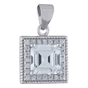 925 Sterling Silver Womens Cubic Zirconia Fashion Square Charm Pendant