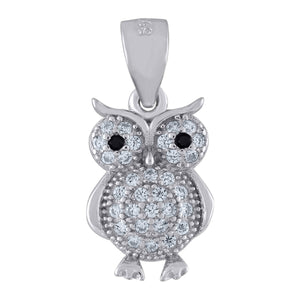 925 Sterling Silver Unisex Cubic Zirconia Bird Owl Charm Pendant