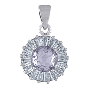 925 Sterling Silver Womens Purple Cubic Zirconia Fashion Round Charm Pendant