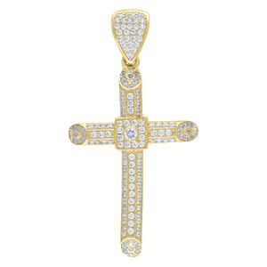 10Kt Yellow Gold Mens Cubic-Zirconia Cross Religious Charm Pendant 