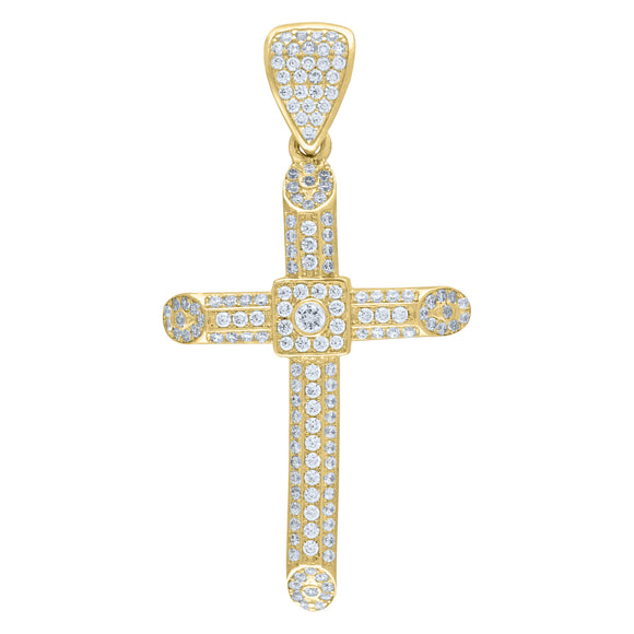 10Kt Yellow Gold Mens Cubic-Zirconia Cross Religious Charm Pendant 