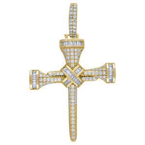 925 Sterling Silver Yellow-Tone Mens Cubic Zirconia Nail Cross Religious Charm Pendant