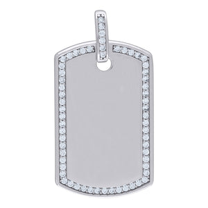 925 Sterling Silver Mens Cubic Zirconia Dogtag Charm Pendant