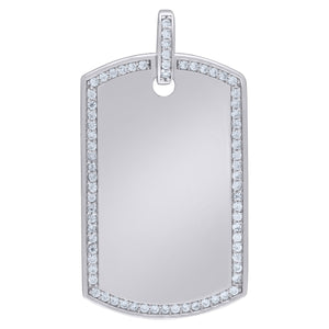 925 Sterling Silver Mens Cubic Zirconia Dogtag Charm Pendant