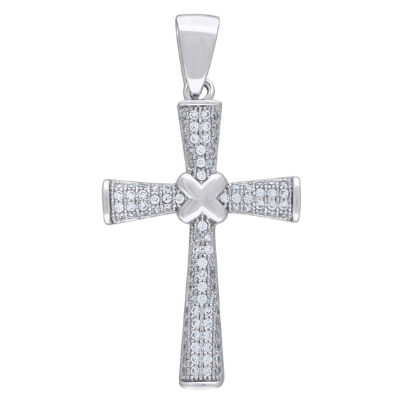 925 Sterling Silver Mens Cubic Zirconia Cross Religious Charm Pendant