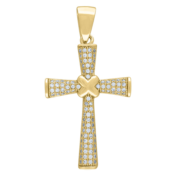 925 Sterling Silver Yellow-tone Unisex CZ Cross Religious Charm Pendant