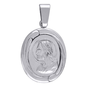 925 Sterling Silver Mens Jesus Oval Religious Charm Pendant