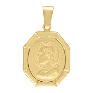 925 Sterling Silver Mens Jesus Octagon Religious Charm Pendant
