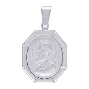 925 Sterling Silver Mens Jesus Octagon Religious Charm Pendant