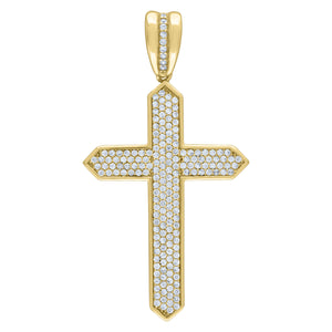 925 Sterling Silver Yellow-tone Unisex CZ Cross Religious Charm Pendant