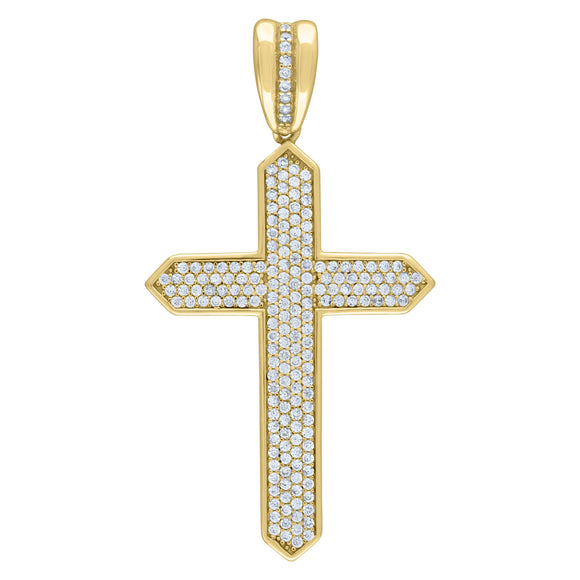 925 Sterling Silver Yellow-tone Unisex CZ Cross Religious Charm Pendant
