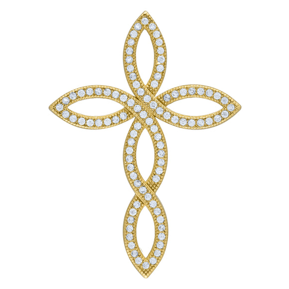 925 Sterling Silver Yellow-Tone Mens Cubic Zirconia Cross Religious Charm Pendant