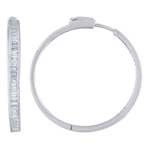 925 Sterling Silver Womens Cubic Zirconia Single Row Flat Square Huggie Hoop Earrings