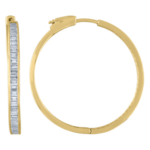 925 Sterling Silver Yellow-Tone Womens Cubic Zirconia Single Row Flat Square Huggie Hoop Earrings