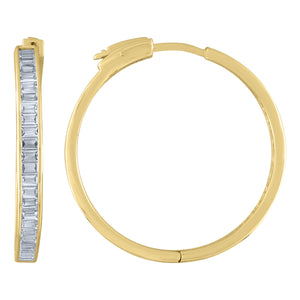 925 Sterling Silver Yellow-Tone Womens Cubic Zirconia Single Row Flat Square Huggie Hoop Earrings