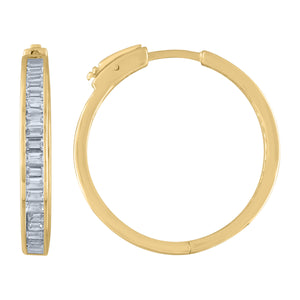 925 Sterling Silver Yellow-Tone Womens Cubic Zirconia Single Row Flat Square Huggie Hoop Earrings