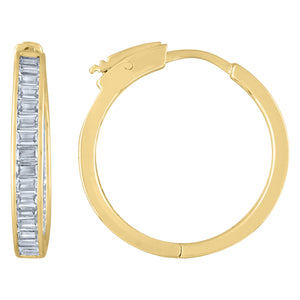 925 Sterling Silver Yellow-Tone Womens Cubic Zirconia Single Row Flat Square Huggie Hoop Earrings