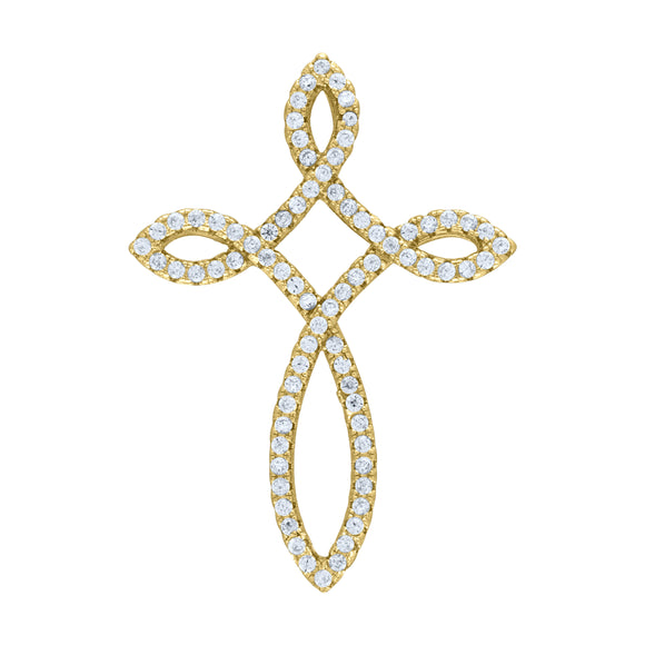 925 Sterling Silver Yellow-Tone Mens Cubic Zirconia Cross Religious Charm Pendant
