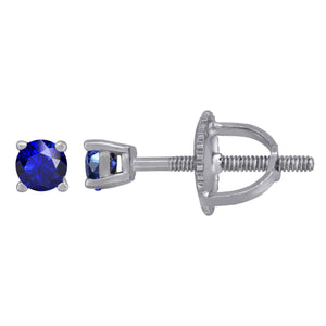 925 Sterling Silver Womens Royal Blue Cubic Zirconia 3mm Round Classic Studs Earrings