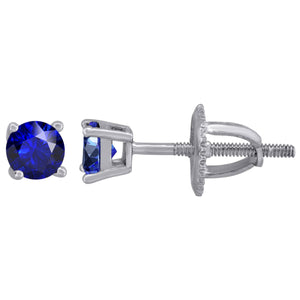 925 Sterling Silver Womens Royal Blue Cubic Zirconia 4mm Round Classic Studs Earrings