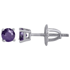 925 Sterling Silver Womens Purple Cubic Zirconia 4mm Round Classic Studs Earrings