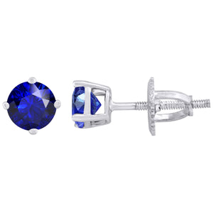 925 Sterling Silver Womens Royal Blue Cubic Zirconia 5mm Round Classic Studs Earrings