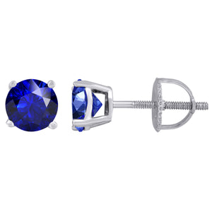 925 Sterling Silver Womens Royal Blue Cubic Zirconia 6mm Round Classic Studs Earrings