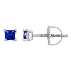 925 Sterling Silver Womens Royal Blue Princess Cut Cubic Zirconia 3mm Square Classic Studs Earrings
