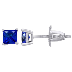 925 Sterling Silver Womens Royal Blue Princess Cut Cubic Zirconia 4mm Square Classic Studs Earrings