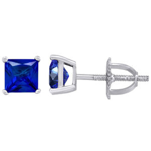 925 Sterling Silver Womens Royal Blue Princess Cut Cubic Zirconia 5mm Square Classic Studs Earrings