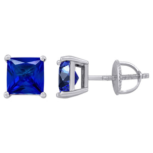 925 Sterling Silver Womens Royal Blue Princess Cut Cubic Zirconia 6mm Square Classic Studs Earrings