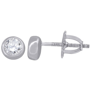 925 Sterling Silver Womens Cubic Zirconia Round Bezel Setting Studs Earrings