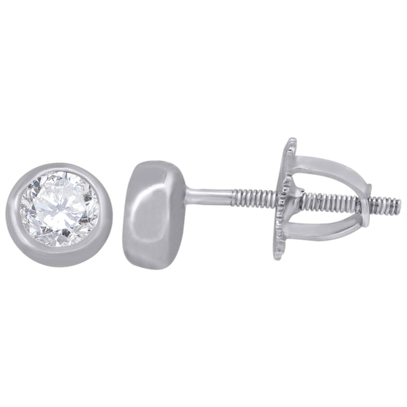 925 Sterling Silver Womens Cubic Zirconia Round Bezel Setting Studs Earrings