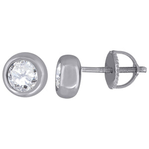 925 Sterling Silver Womens Cubic Zirconia Round Bezel Setting Studs Earrings