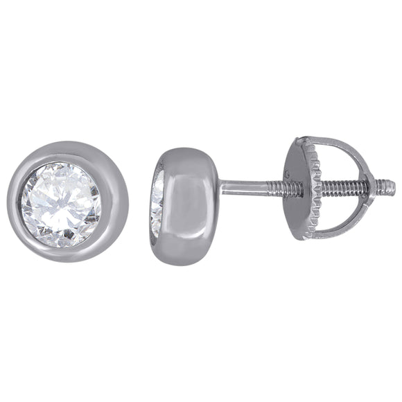 925 Sterling Silver Womens Cubic Zirconia Round Bezel Setting Studs Earrings