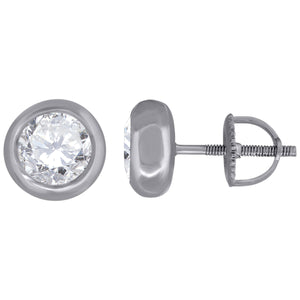925 Sterling Silver Womens Cubic Zirconia Round Bezel Setting Studs Earrings