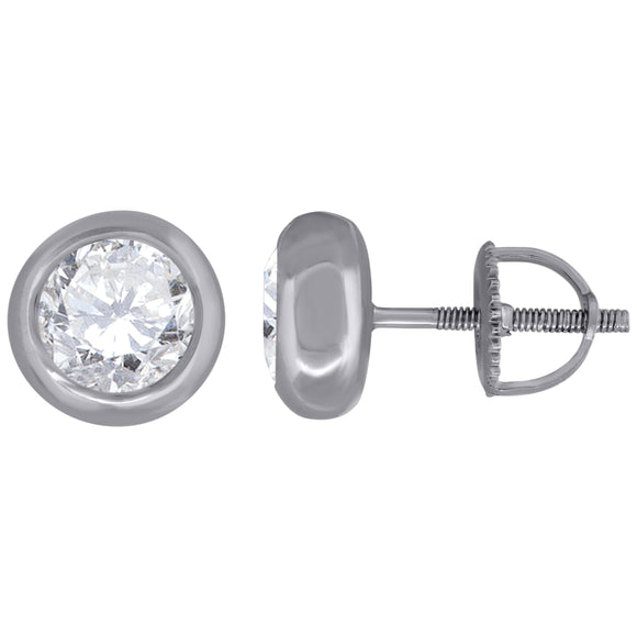 925 Sterling Silver Womens Cubic Zirconia Round Bezel Setting Studs Earrings
