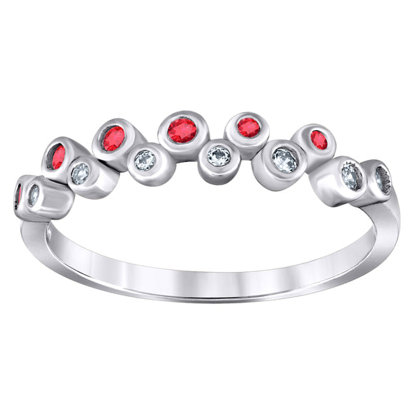 925 Sterling Silver Womens Red Cubic Zirconia Semi-Eternity Wedding Band Ring Size 6