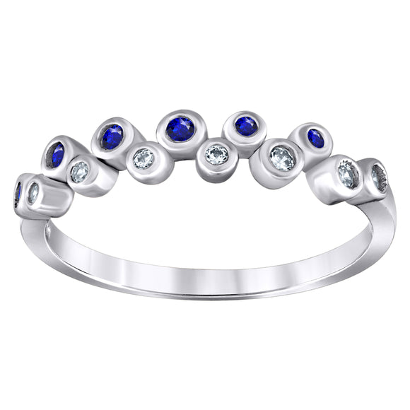 925 Sterling Silver Womens Royal Blue Cubic Zirconia Semi-Eternity Wedding Band Ring Size 6