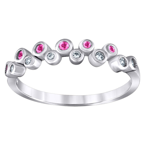 925 Sterling Silver Womens Pink Cubic Zirconia Semi-Eternity Wedding Band Ring Size 6