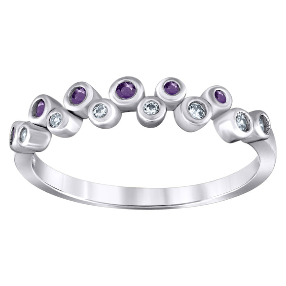925 Sterling Silver Womens Purple Cubic Zirconia Semi-Eternity Wedding Band Ring Size 6